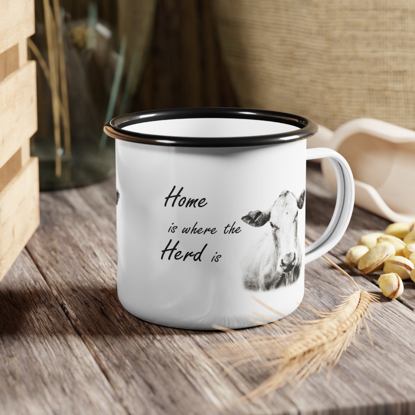 Charolais White Cow Farmhouse Decor Enamel Camp Cup