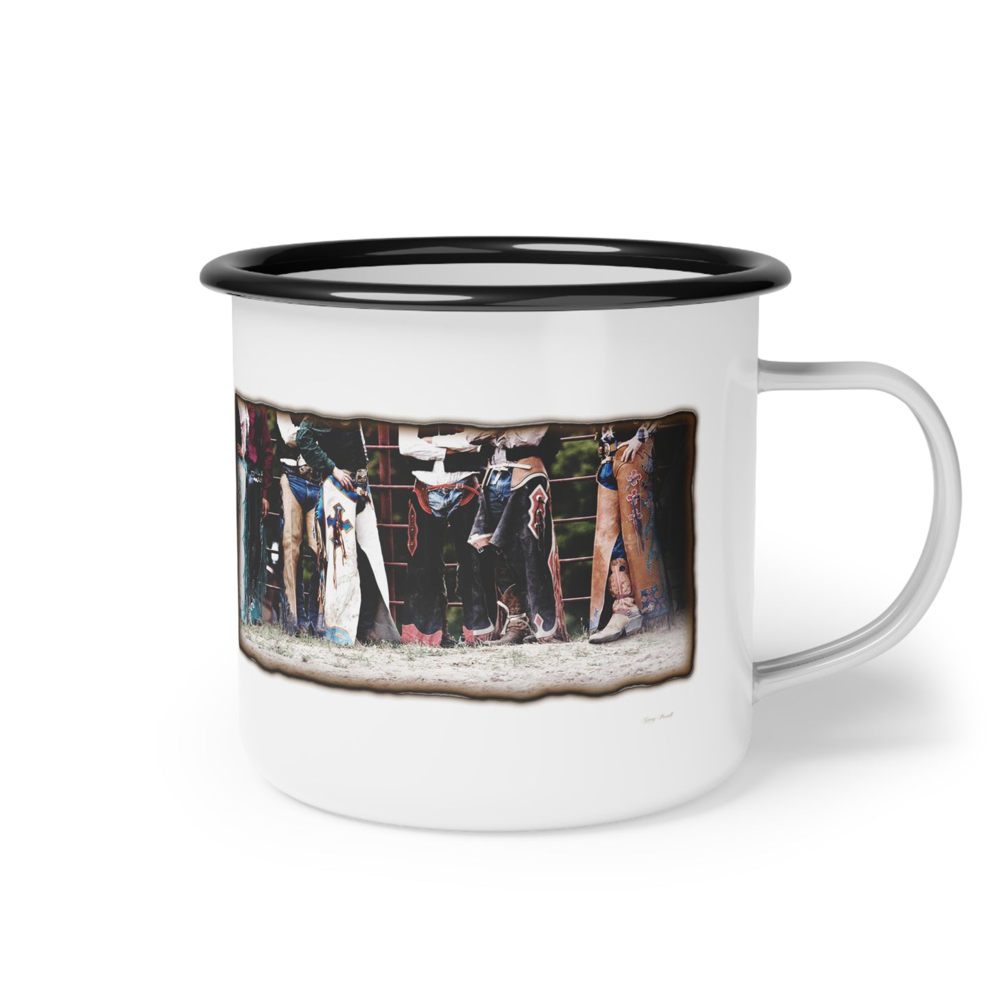 Boots, Chaps Enamel Camp Cup Rodeo Coffee Cup Bull rider gift