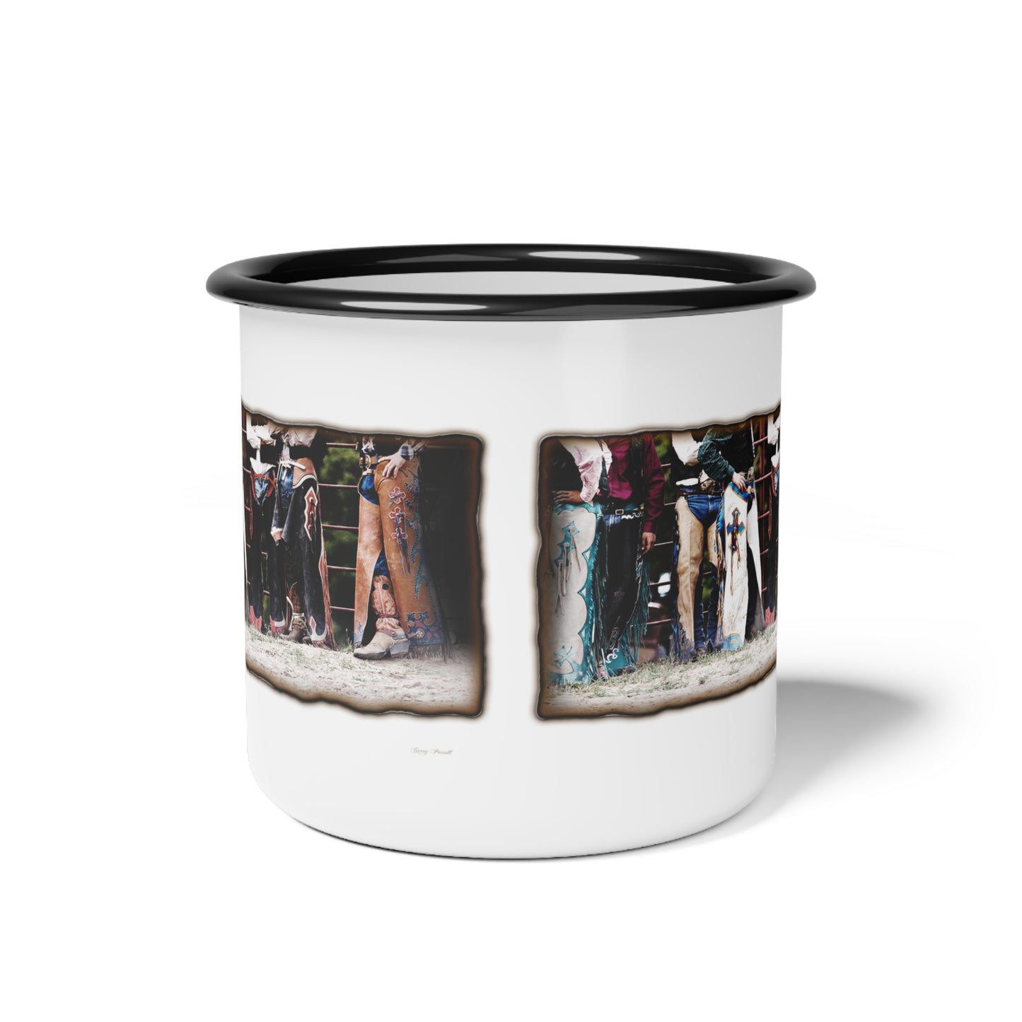 Boots, Chaps Enamel Camp Cup Rodeo Coffee Cup Bull rider gift