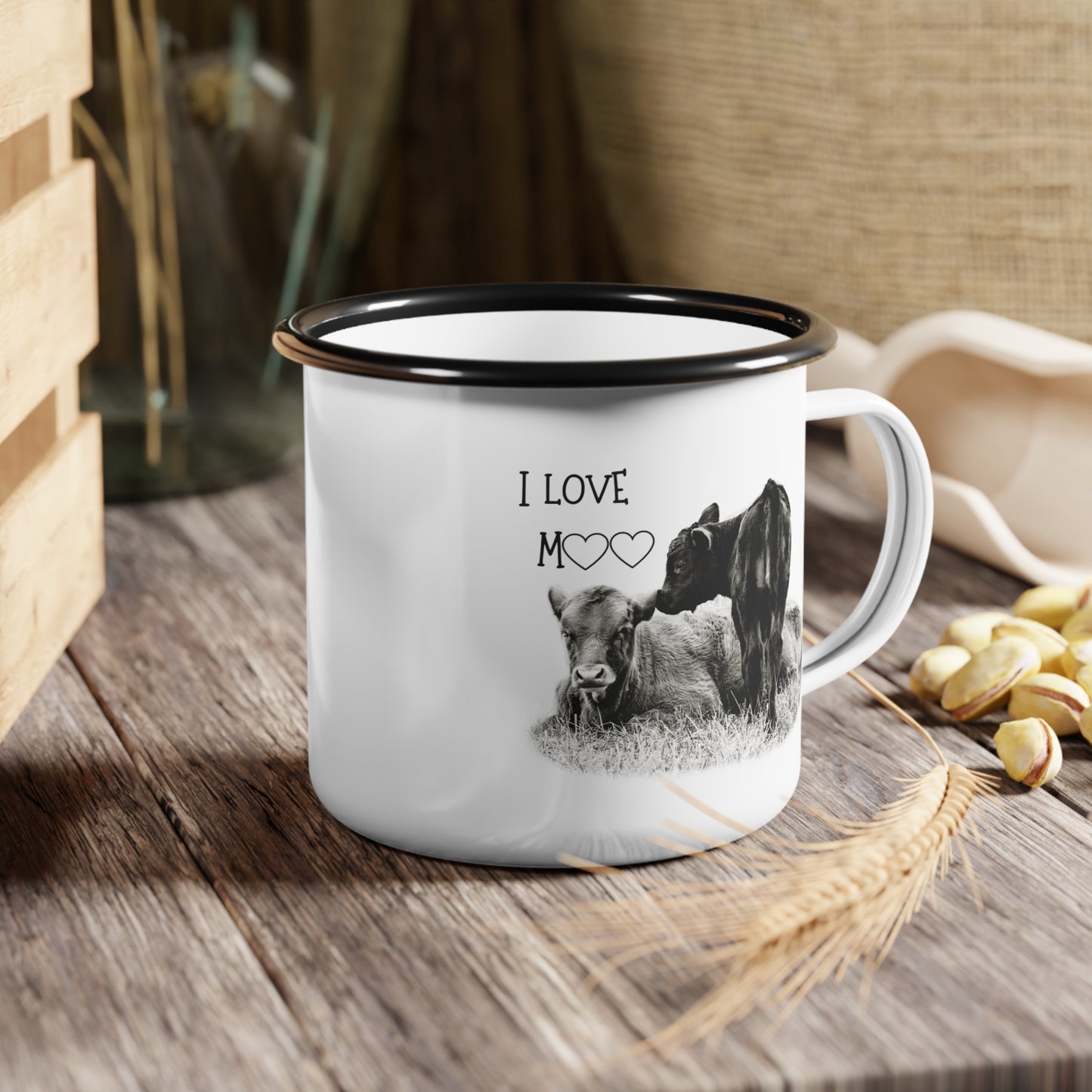Baby Cows Cuddling Farmhouse Photo Enamel Camp Cup