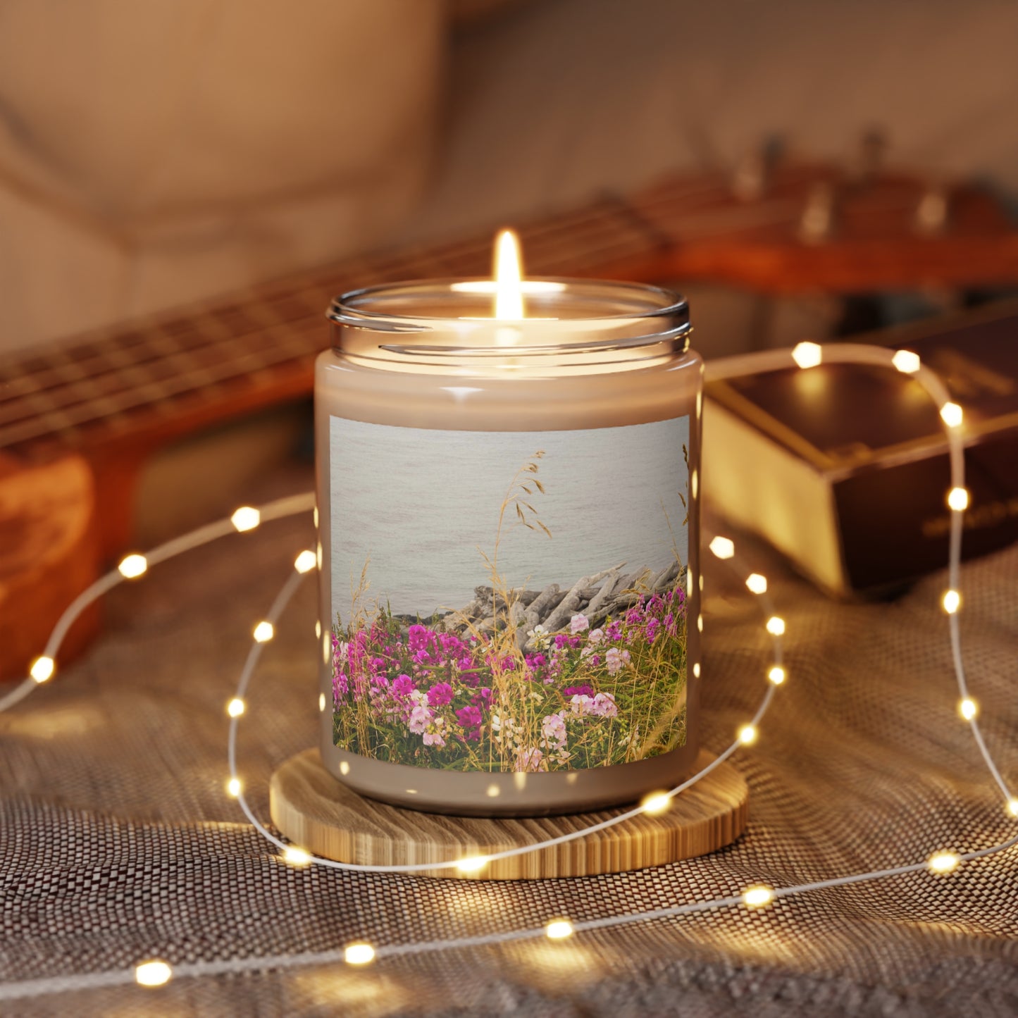 Ocean Beach Flower Photo Scented Candle, 9oz