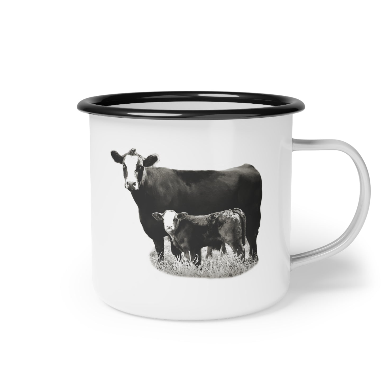 White Face Black Angus Cow Farmhouse Enamel Camp Cup