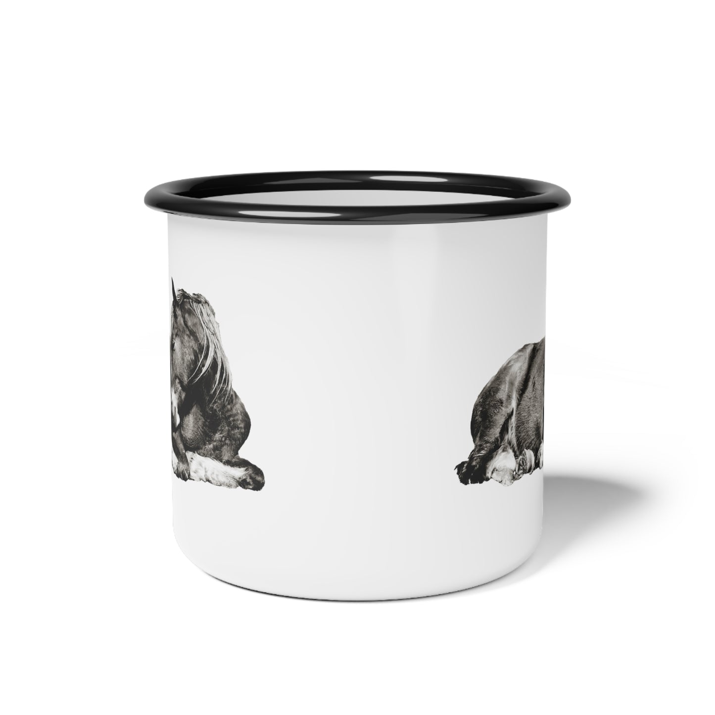 Black & White Horse Enamel Camp Cup Western Coffee Cup Cowboy Mug
