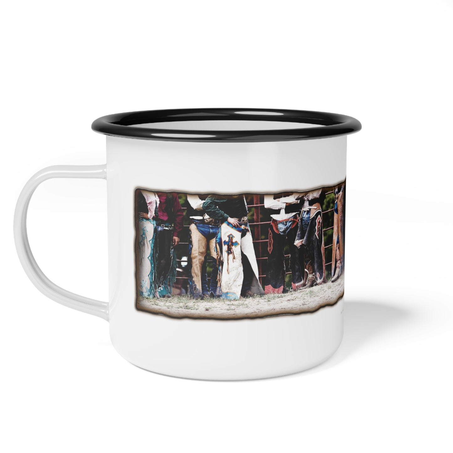 Boots, Chaps Enamel Camp Cup Rodeo Coffee Cup Bull rider gift