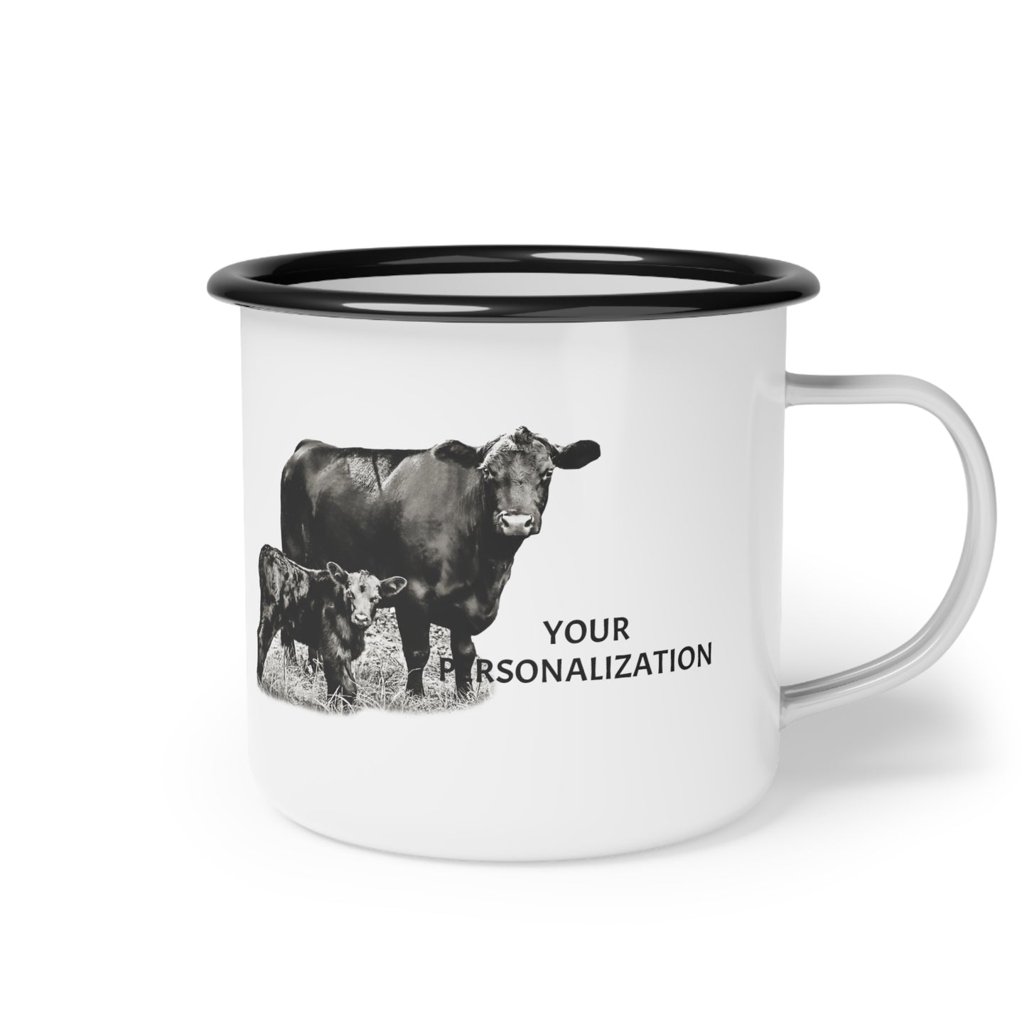 Personalized Enamel Camper Cup Custom Cow Coffee Mug