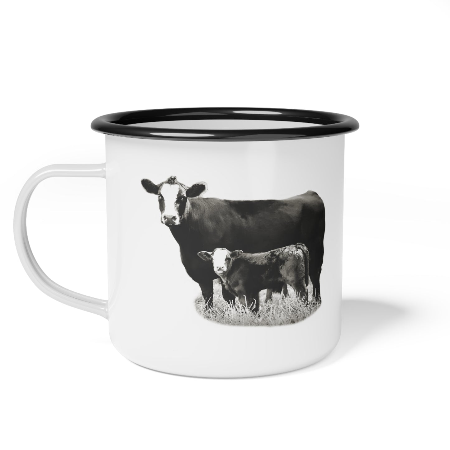 White Face Black Angus Cow Farmhouse Enamel Camp Cup