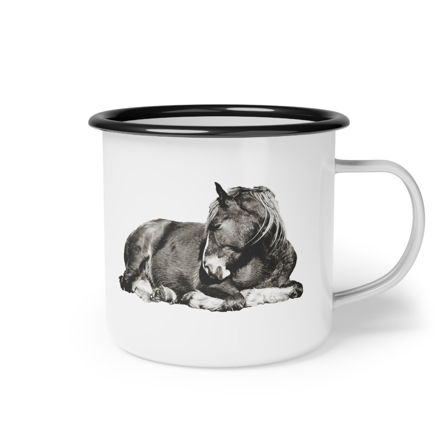 Black & White Horse Enamel Camp Cup Western Coffee Cup Cowboy Mug