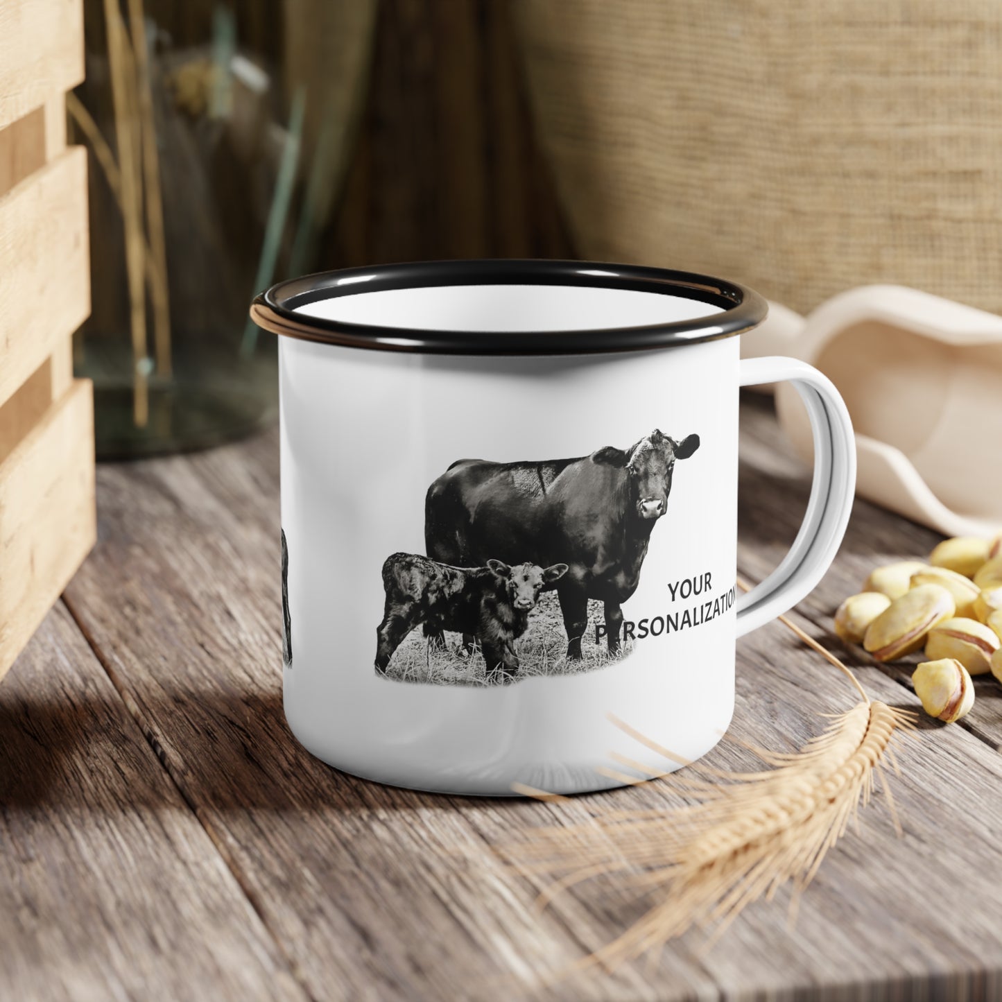 Personalized Enamel Camper Cup Custom Cow Coffee Mug