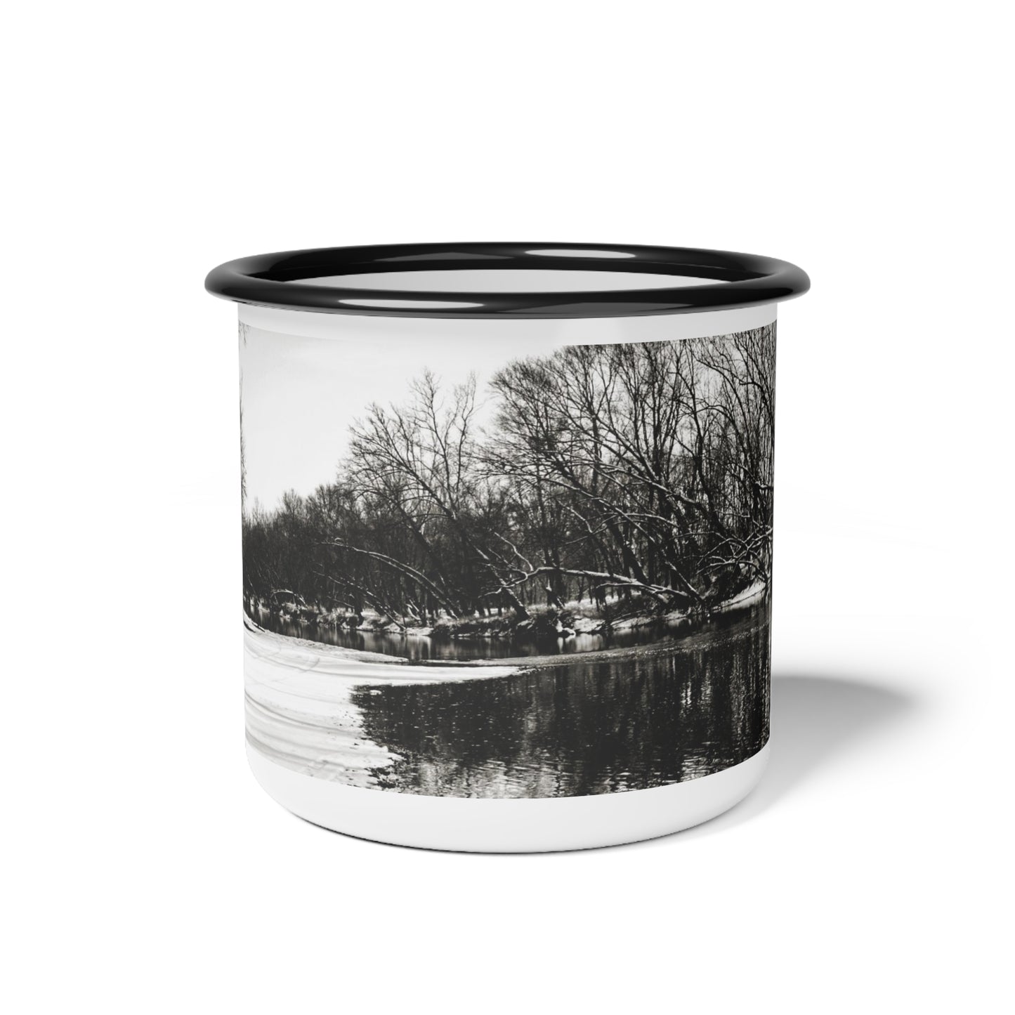 Black & White Water River Winter Photo Enamel Camp Cup