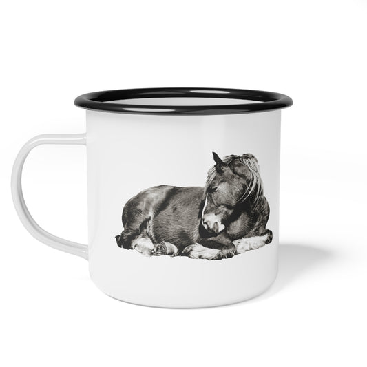 Black & White Horse Enamel Camp Cup Western Coffee Cup Cowboy Mug