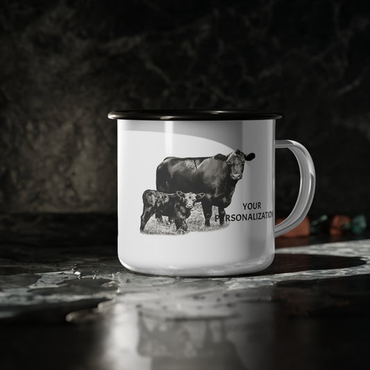 Personalized Enamel Camper Cup Custom Cow Coffee Mug