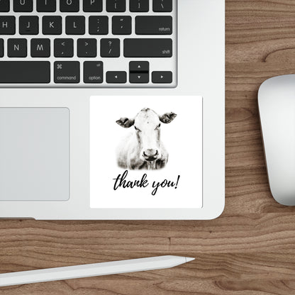 White Cow Charolais Farm Animal Thanks You Die Cut Sticker