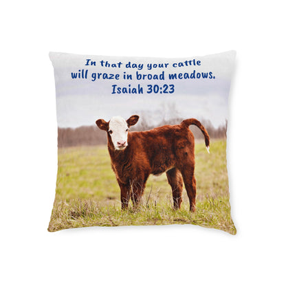 Hereford Baby Cow Bible Quote Farmhouse Decor Square Pillow - White Back