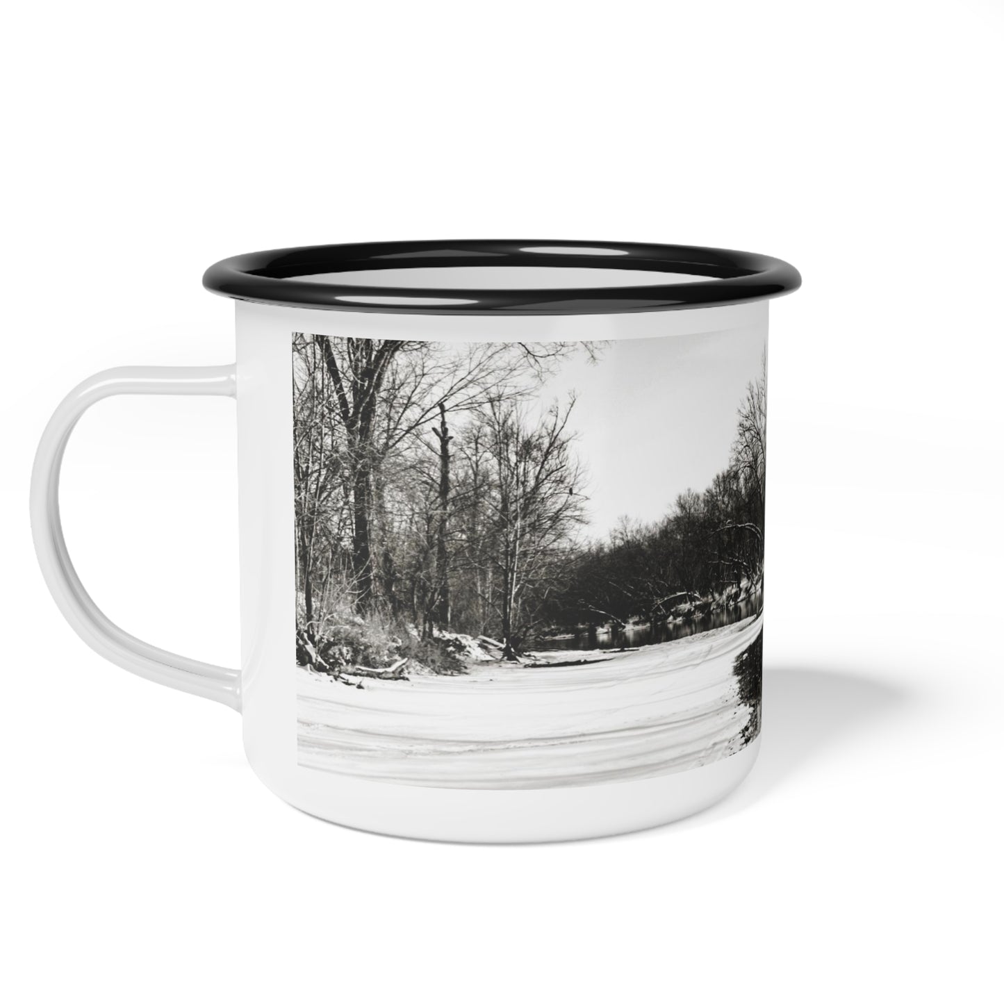 Black & White Water River Winter Photo Enamel Camp Cup