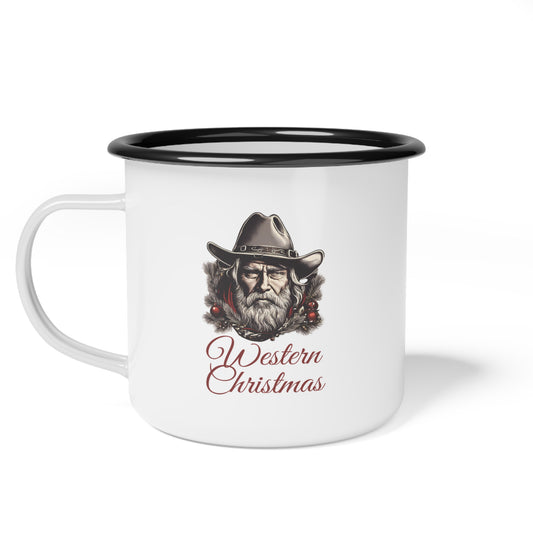 Cowboy Santa Cup , Vintage Santa Mug, Western Christmas Gift, Cowboy Coffee Mug, Enamel Camp Cup